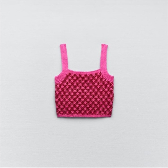 Zara 3-Piece Set - Pink Wool Blend Plaid Knit Dress, Top & Pearl Button Cardigan - Picture 14 of 16